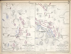 Kartor över slaget vid Gross Beeren och slaget vid Dennewitz, publicerade av William Blackwood and Sons, Edinburgh och London, 1848 (handfärgad gravyr)